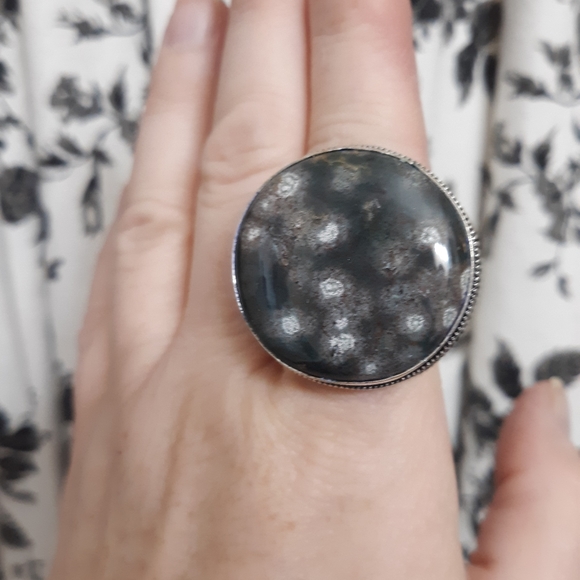 New Huge Orbicular Jasper 925 Silver Statement Ring. - Picture 1 of 8